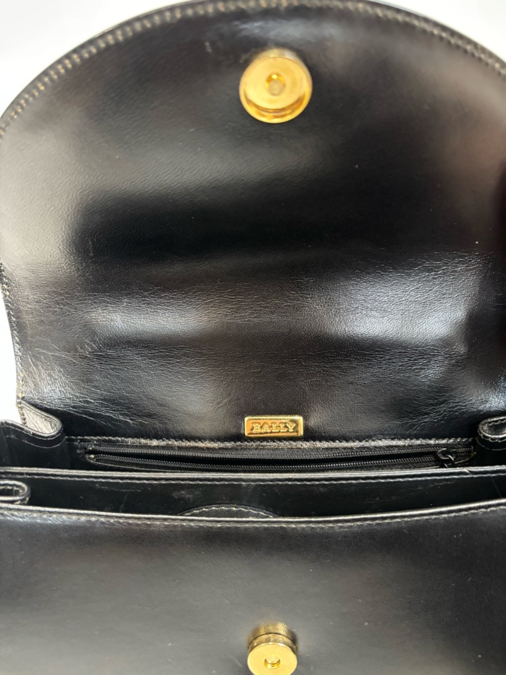 Bally Vintage Black Leather Top Handle Bag Gold Hardware Structured Crossbody - Picture 9 of 10